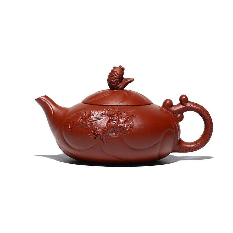 鱼化龙紫砂壶批发鱼跃龙壶原矿大红袍手工茶具大茶壶签约艺师