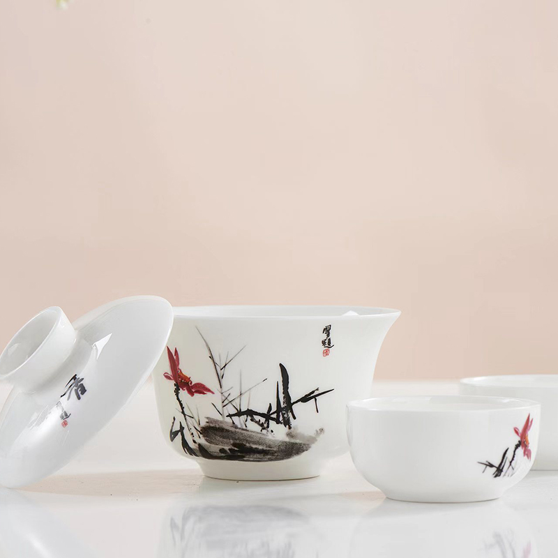 北国风光 骨瓷旅行茶具 映日荷花TS-0118 套高清大图