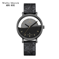 welly merck 威利默克手表男石英表敦煌超薄学生防水个性男士时尚潮流男表WM02M 敦煌男表印花真皮表带款