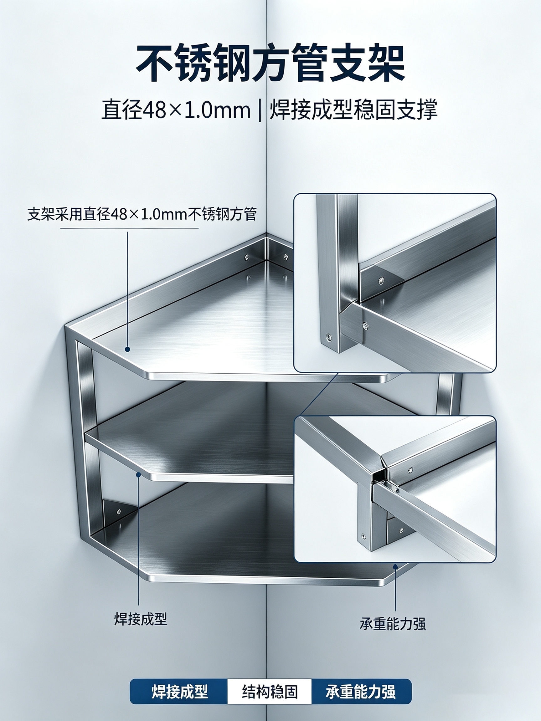 优迈克 YMK-TJB800 (上三角板) 双层墙上架 800*350*350 单位:台 银色高清大图