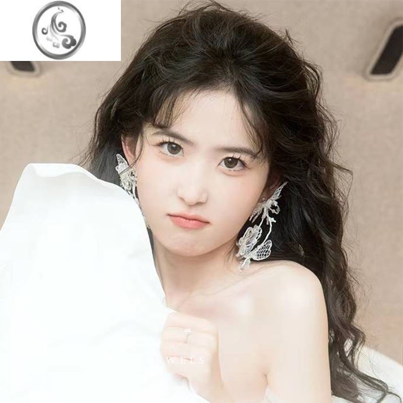 JiMi新款新娘结婚婚纱耳环大气蕾丝水晶耳夹礼服耳饰高级感仙美森系高清大图