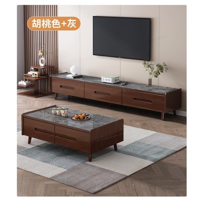 乐琪艺 电视柜+茶几 胡桃色+灰 套高清大图