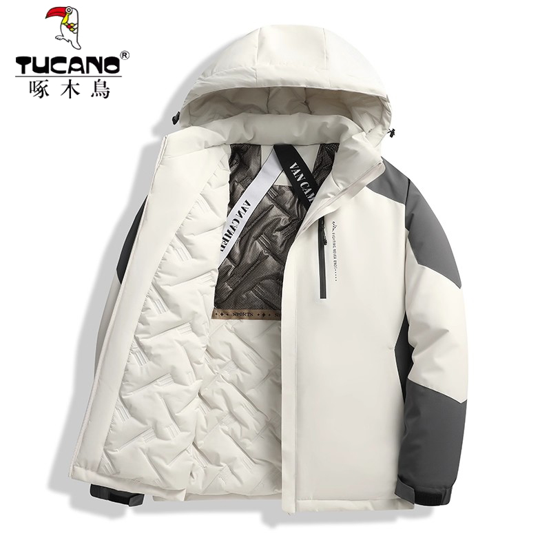 啄木鸟2025冬季男士新款加厚棉衣冲锋衣男女款防风保暖棉服外套潮 象牙白男女同款 5XL190-205斤