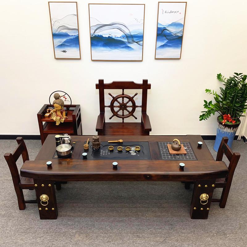 森美人老船木泡茶桌椅组合中式家用实几小茶台功夫茶桌茶具套装一体高清大图