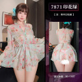 霏慕春日浪漫茶歇法式V领系带印花裙性感情趣内衣系带短裙午夜魅力床上衣服7871 7871印花绿【单件印花裙】 均码