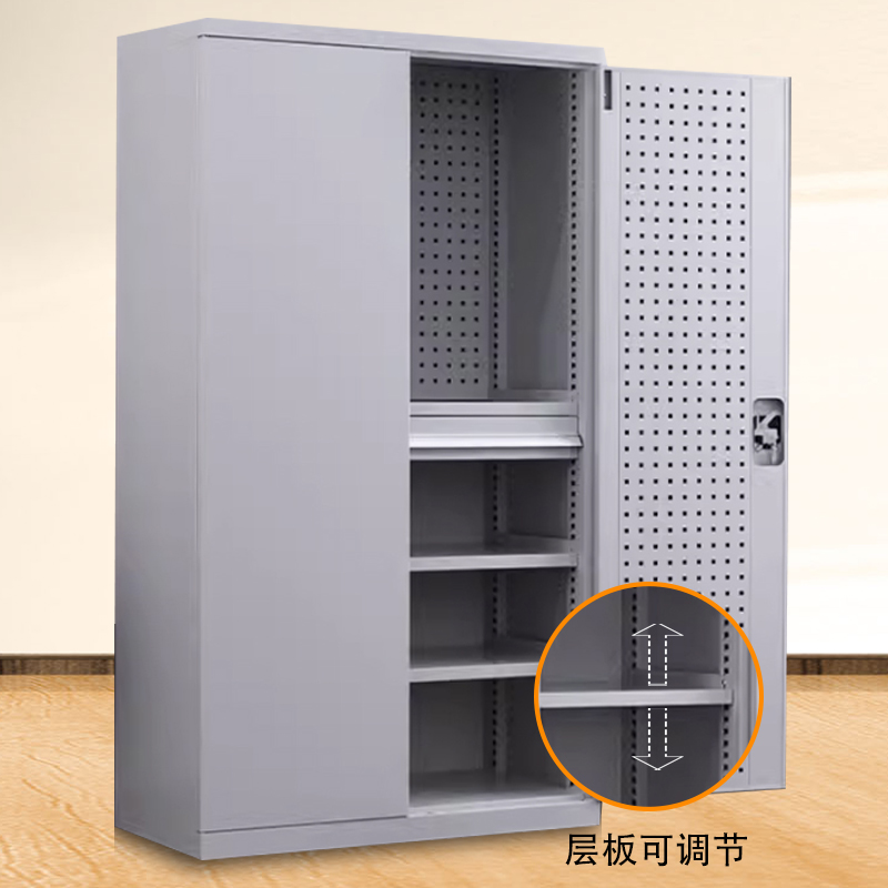 帅畅重型工具柜加厚物件工具储物柜工厂铁皮柜汽修厂零件收纳柜白色四层一抽带挂板高清大图