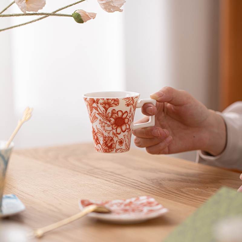 苏氏陶瓷(SUSHI CERAMICS)咖啡杯蝶勺百花高档精致陶瓷杯子轻奢高级感下午茶具盒装礼物