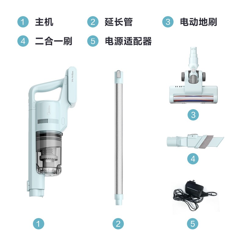 美的 吸尘器 P2G 家用车载大吸力立式 持久续航 无线无绳 一机多用 淡雅绿 单位:台高清大图