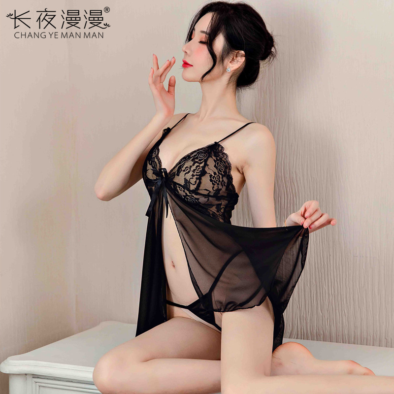 长夜漫漫情趣内衣女性感睡衣女吊带裙蕾丝睡裙透明诱惑代发1120 红色 均码(80-130斤)