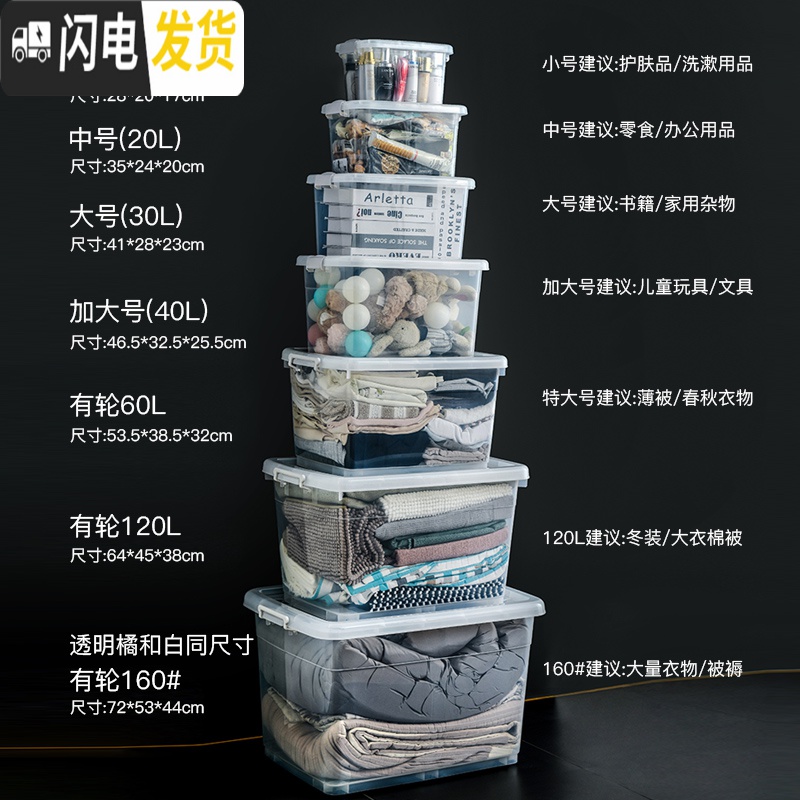 三维工匠透明塑料收纳整理箱特大号加厚玩具衣服有盖储物箱家用收纳盒子高清大图