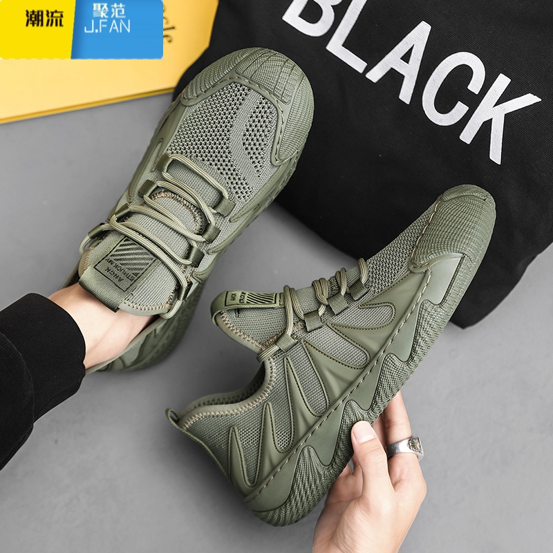 聚范男鞋夏季2024新款工作透气飞织网面男士运动轻便休闲防滑劳保网鞋高清大图