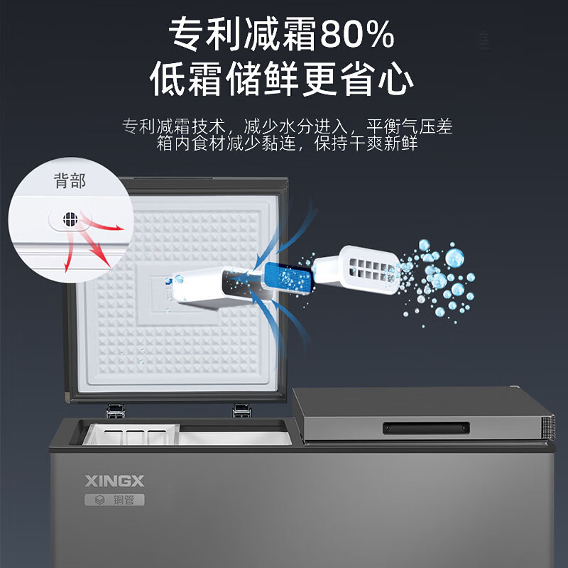 星星(XINGX)BCD-406GCT冰柜铜管家用商用双温双箱大冷冻小冷藏冷柜卧式大容量节能减霜保鲜柜高清大图