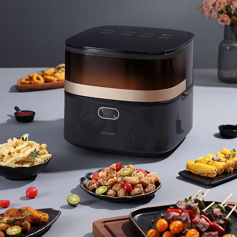 大宇(DAEWOO) 1200W可视化7.5L智能触控空气炸锅 莫兰迪灰 DYKZ-8016E