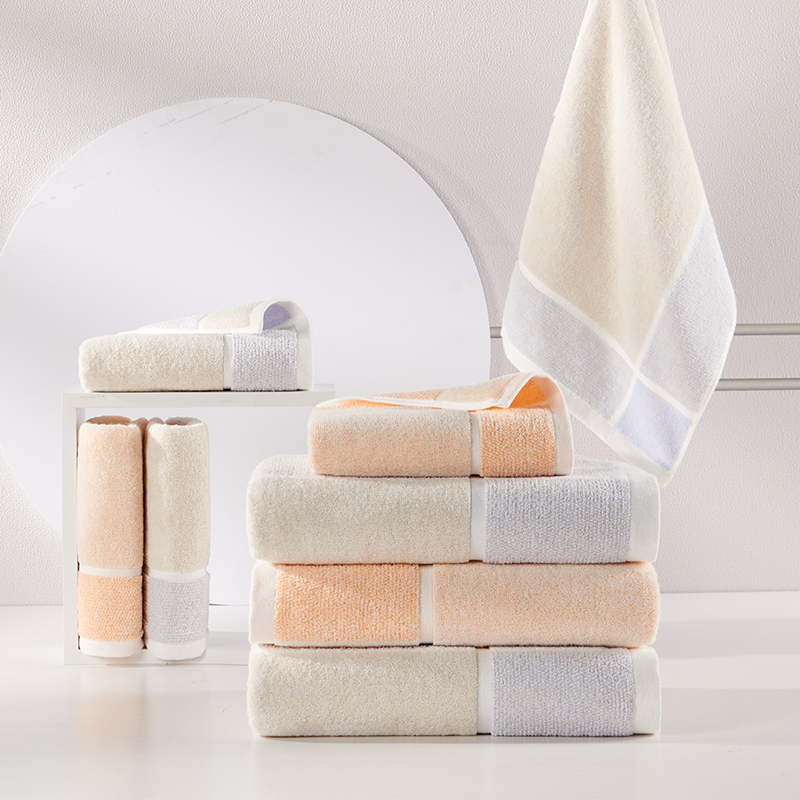 洁玉(Jeyu) 秋水毛巾双条装礼盒 J0702-B 桔色+蓝色高清大图