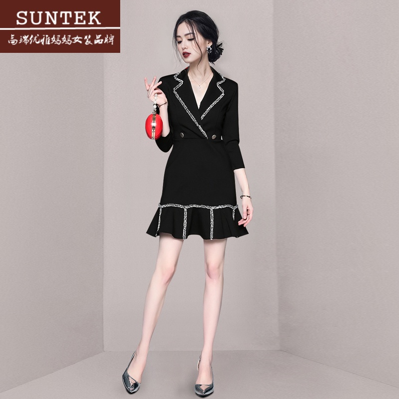 suntek西装连衣裙御姐轻熟风女装收腰ol通勤职场气质鱼尾高级感裙子