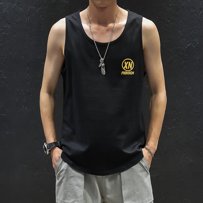 梵克公牛背心男夏季新款日系潮流字母印花无袖t恤运动健身休闲跨栏