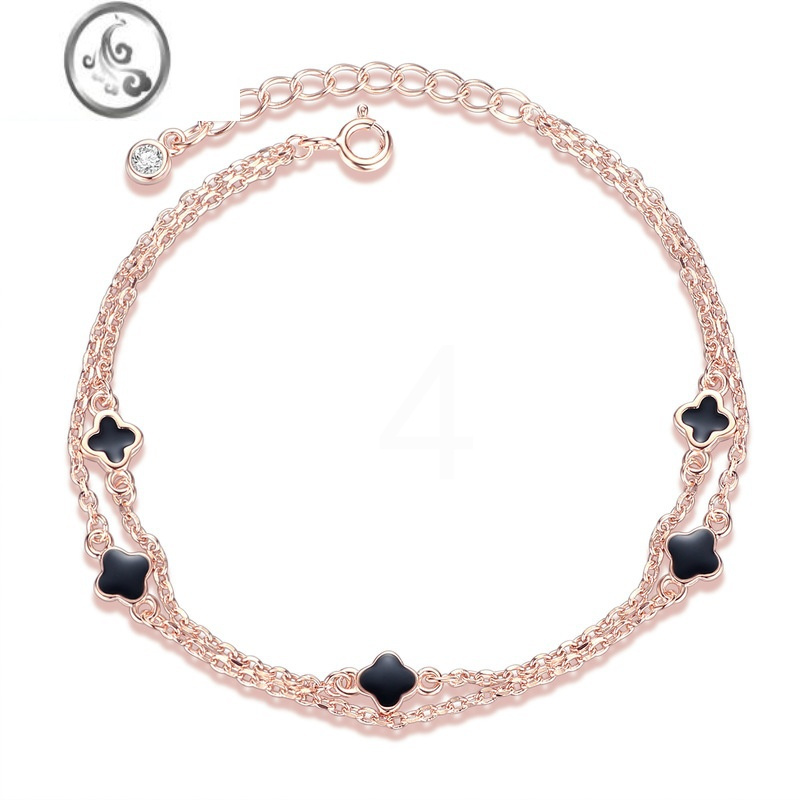 jimi双层四叶草s925银银手链女轻奢小众时尚设计饰品贝母手环饰品礼物