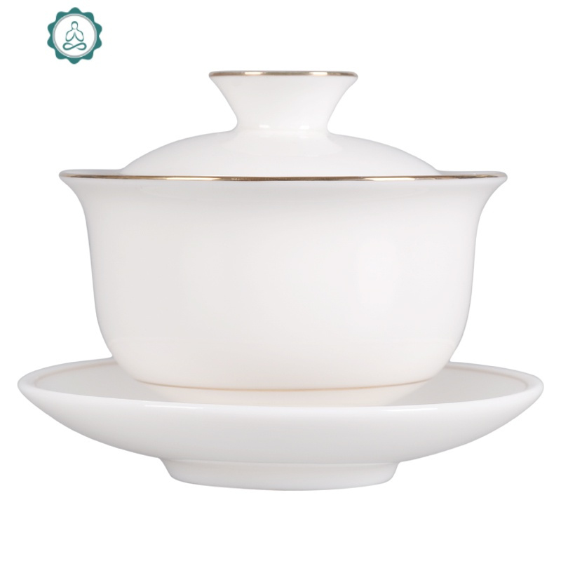 羊脂玉白瓷盖碗茶杯 功夫三才泡茶碗单个家用陶瓷茶具 封后 大号-羊脂