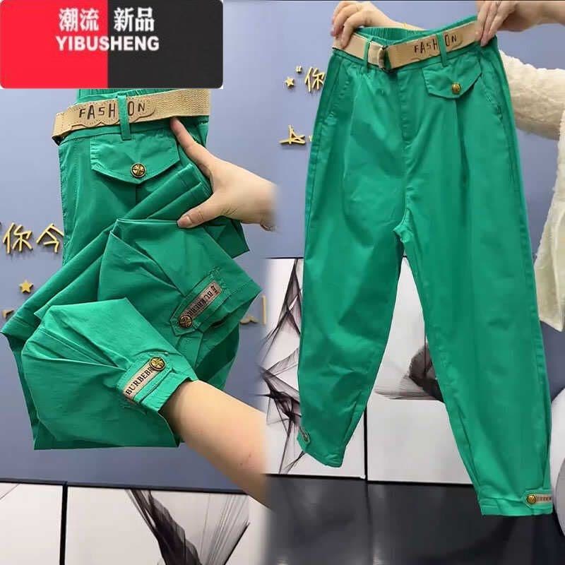 YIBUSHENG季薄款工装裤女2024韩版束脚休闲裤时尚哈伦裤宽松显瘦九分裤潮图片