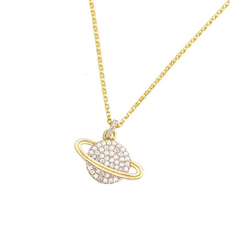 apmmonaco杨幂同款女士金色星球925银锆石土星银吊坠项链气质锁骨链ac