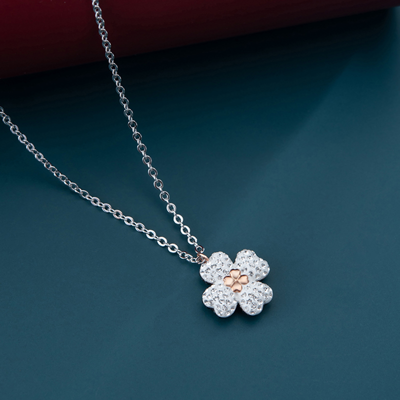 施华洛世奇(SWAROVSKI) 银色链黑色白色双面双色四叶草项链 两面戴5368980高清大图