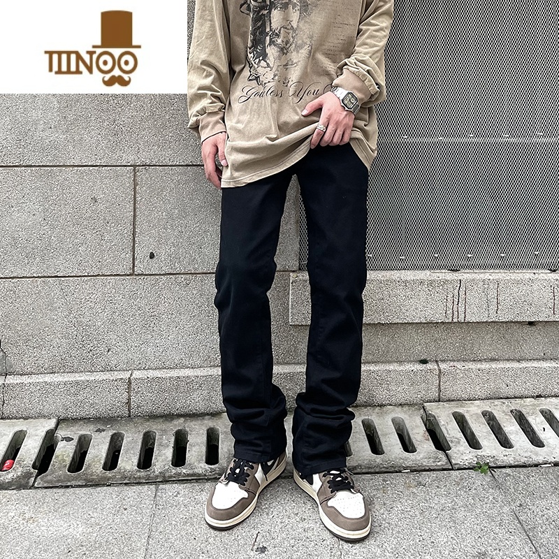 YANXU美式高街vibe风工装纯色休闲裤男ins潮牌宽松显瘦微喇叭直筒长裤高清大图