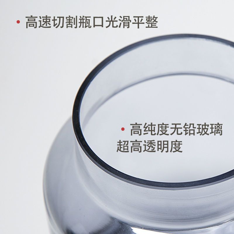 北欧创意玻璃花瓶客厅插花小摆件台办公室桌面装饰品个性居家摆台 缩口花瓶淡灰色花瓶