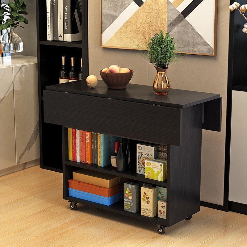 汐岩简易折叠桌子多功能家用小户型折叠餐桌可移动厨房储物柜客厅边柜 80*80黑胡桃色单桌（直角）