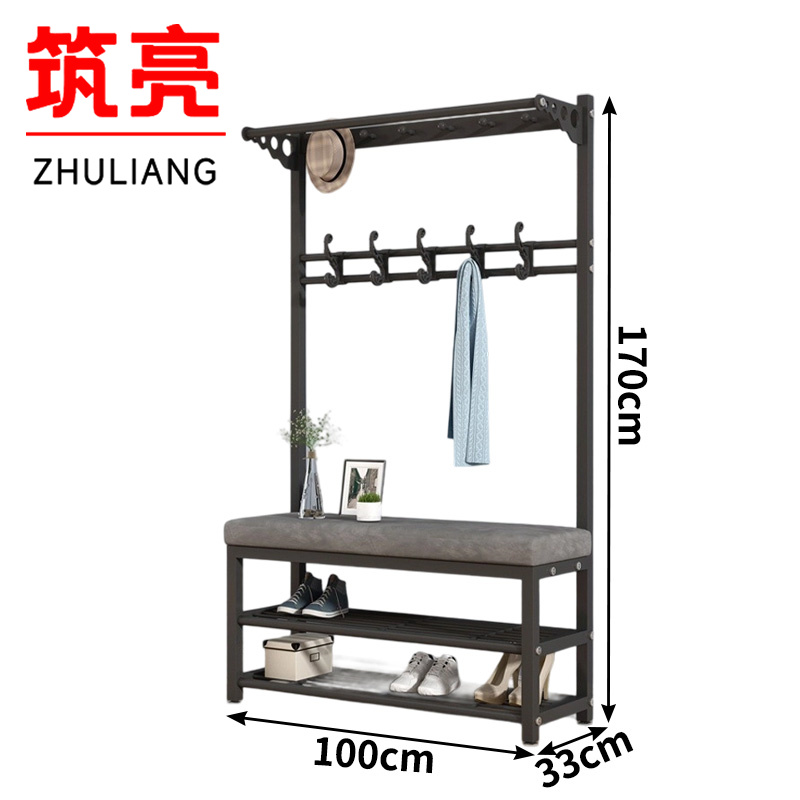 筑亮 钢制衣帽架 100*33*170cm黑色灰垫 个高清大图