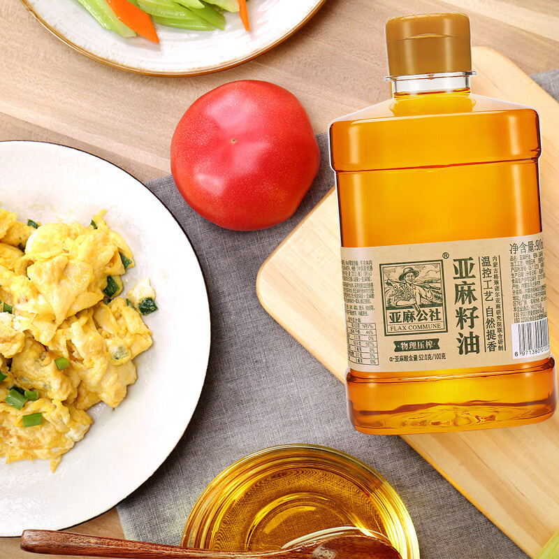 亚麻公社亚麻籽油油体清透低温冷榨色泽鲜明910ml*3桶高清大图