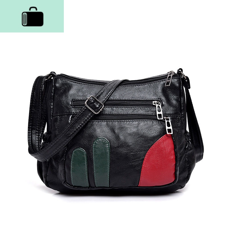 水洗皮单肩包女中年妈妈包2019春季新款女包软皮斜挎包NEWLAKE 3452金属拉头大号