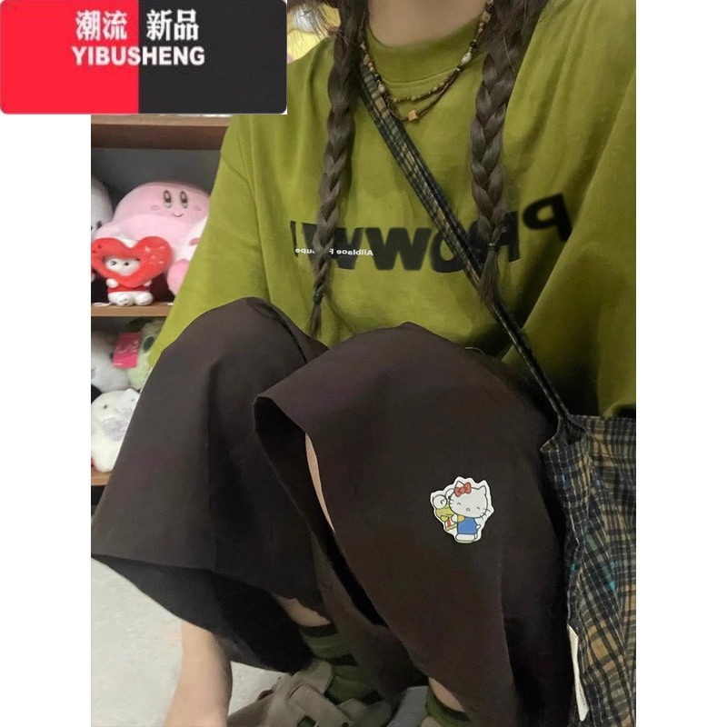 YIBUSHENG潮牌美式复古字母印花正肩短袖t恤女季设计感小众大版半袖上衣高清大图