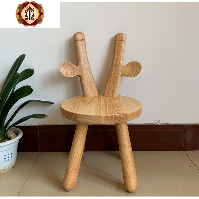三维工匠儿童椅子实木靠背家用学习椅创意可爱动物小鹿椅幼儿园椅子小