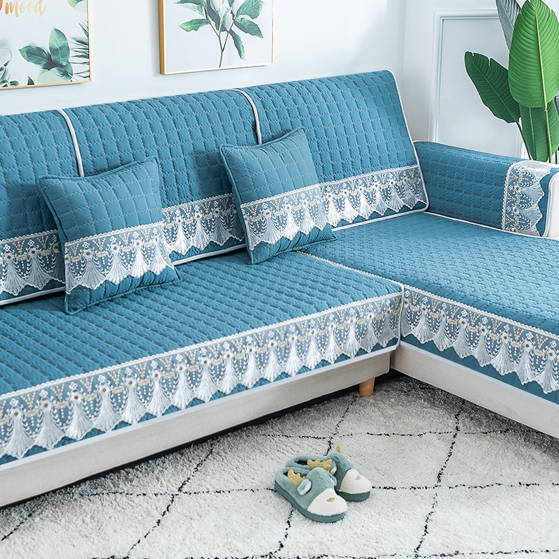 家柏饰(CORATED)四季通用防滑沙发垫坐垫子布艺全包萬能沙发套罩沙发盖布沙发巾 澜亭深蓝灰 110*110cm