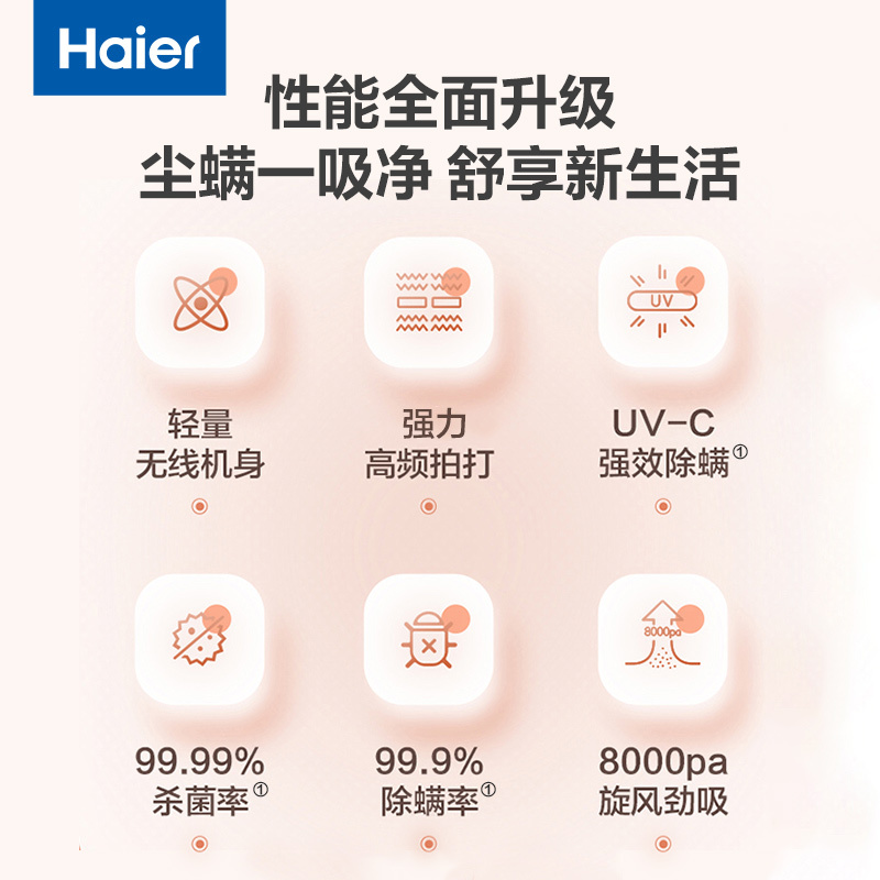 海尔(haier)无线除螨仪家用 床上吸尘除螨 紫外线杀菌 旋风吸高除螨率HZ-D1W Pro