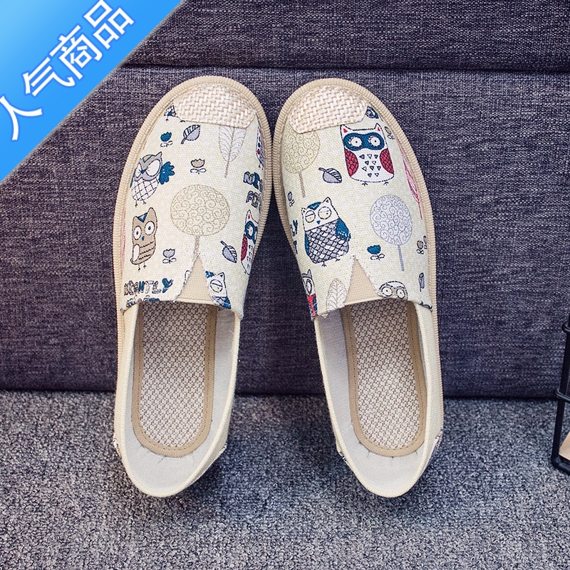 SUNTEK春夏韩版老北京布鞋女春秋软底一脚蹬懒人鞋透气平底单鞋帆布鞋女高清大图