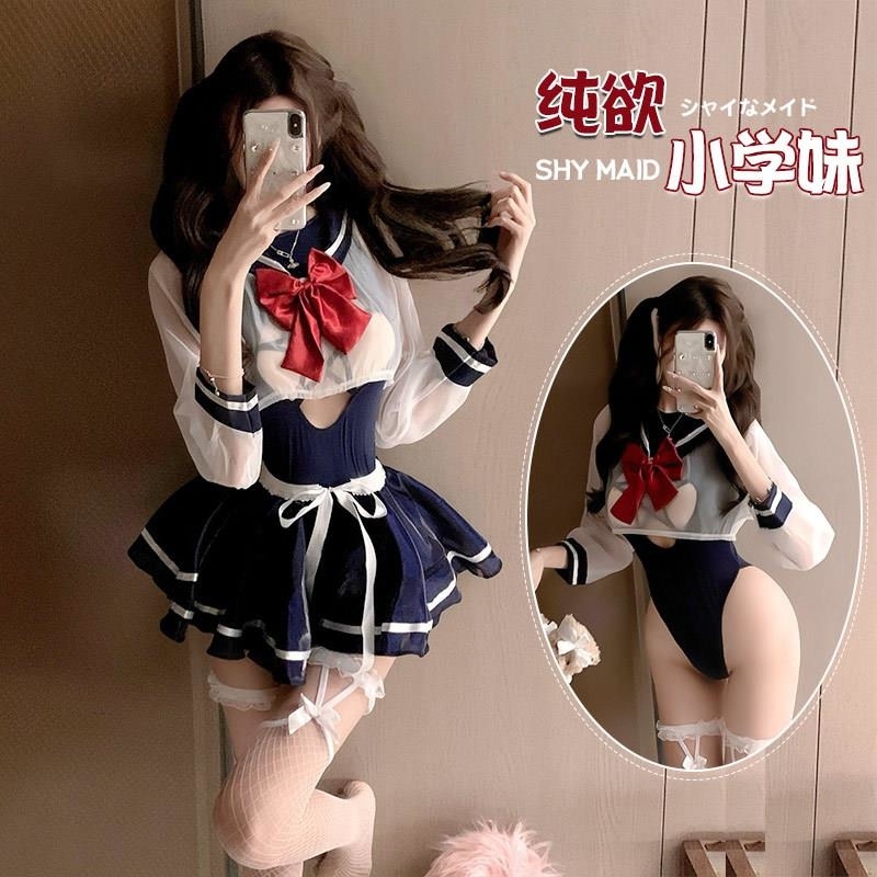 夜酥情趣内衣性感制服一衣两穿死库水套装水手服纯欲诱惑角色扮演高清大图