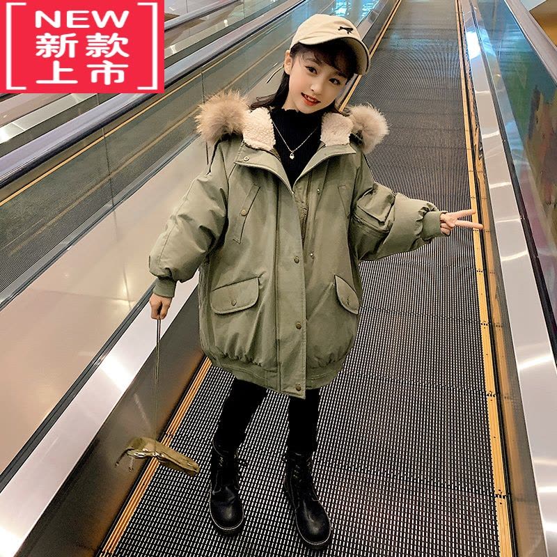 可莉允女童2022新款加厚潮服冬季羽绒棉连帽加绒内胆保暖儿童大口袋棉衣棉服图片