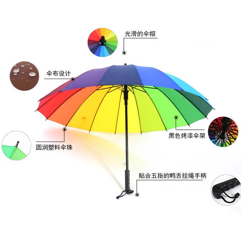 嘉创优品 长柄直杆伞 防风伞 晴雨伞 16骨直径 96cm 彩虹色