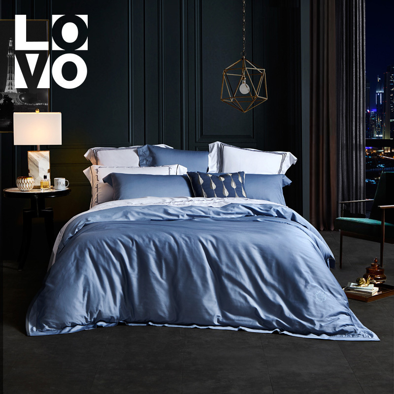 LOVO乐蜗家纺罗莱生活出品60S长绒棉四件套件纯棉全棉简约纯色床单床上用品高清大图