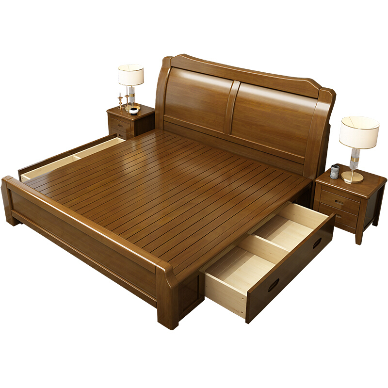 中式实木床1.8米现代简约高箱储物抽屉床1.5米床主卧双人卧室婚床