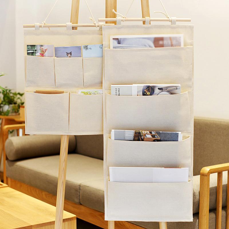 家用衣柜衣橱后收纳挂袋学生宿舍多层布艺棉麻收纳袋简约墙挂式挂兜