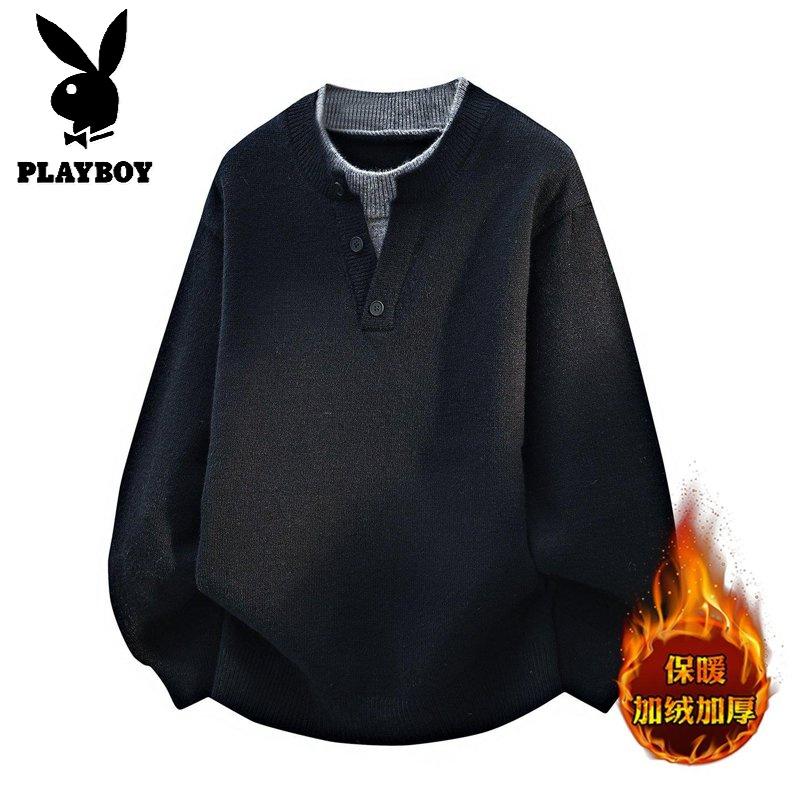 花花公子新款高品质2025年秋冬款圆领针织毛衣男 黑色 165