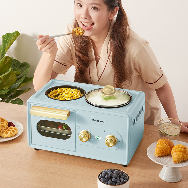 长虹(CHANGHONG)多功能早餐机 烤箱煮锅蒸锅煎锅四合一 家用趣食盒 煎蛋器烤面包机火锅多士炉 CZC-135A4