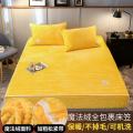 加厚床笠单件床罩套保暖防滑床垫保护套法兰绒珊瑚绒防尘罩_1 120cmx200cm三件套（床笠+枕套1对） 靓丽黄