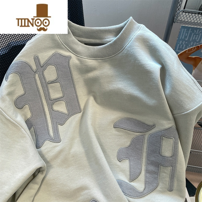 YANXU欧美潮牌oversize刺绣字母卫衣男女宽松国潮复古vibe港风上衣高清大图