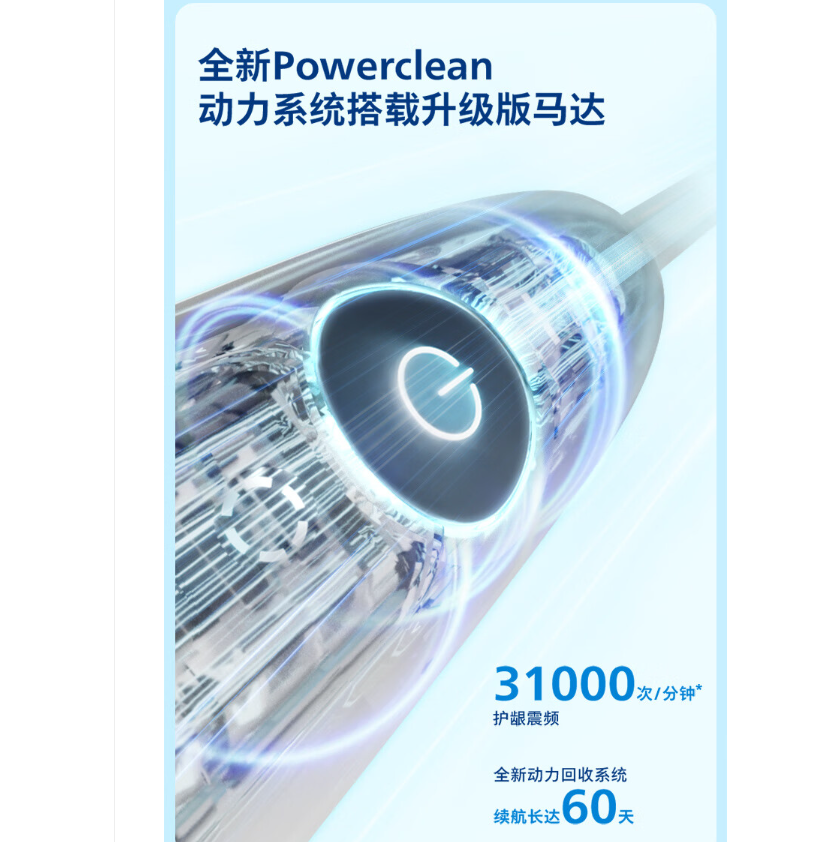 飞利浦(PHILIPS)电动牙刷钻石3系含德国进口亮白&洁净刷头 HX5181/02星云蓝高清大图