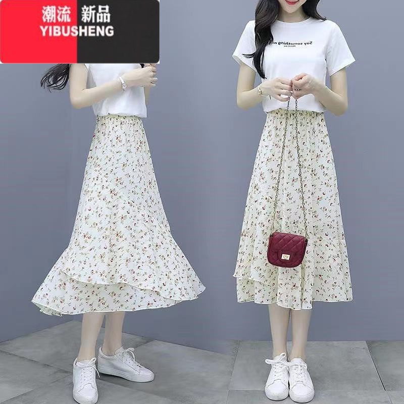 YIBUSHENG雪纺连衣裙套装女季2024年新款时尚今年流行气质碎花裙子两件套
