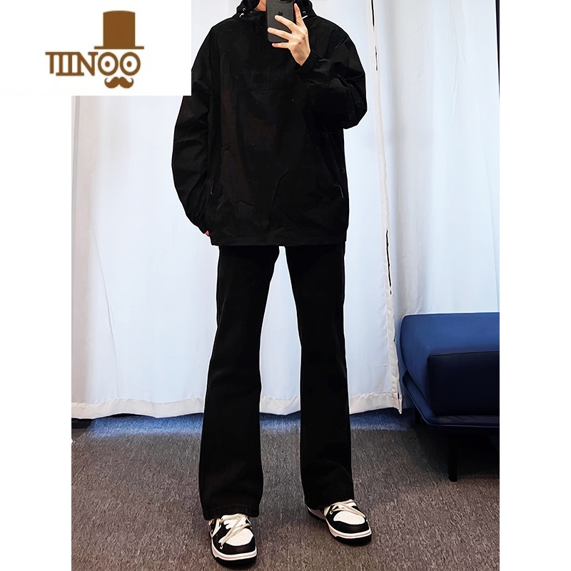 YANXUcleanfit纯黑色牛仔裤男款西海岸美式高街裤子修身弹力vibe微喇裤高清大图