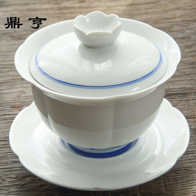 鼎亨言合说 景德镇手绘青花盖碗 三才碗 釉下彩青花瓷敬茶碗茶具